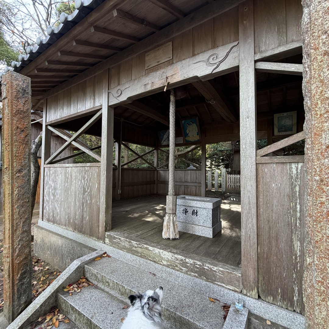 おのころ神社のイザナギイザナミ像とわんこ