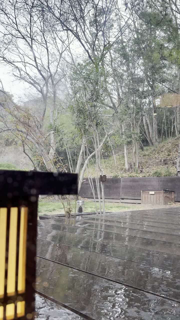 淡路と犬と宿 雨の濡れ縁テラス